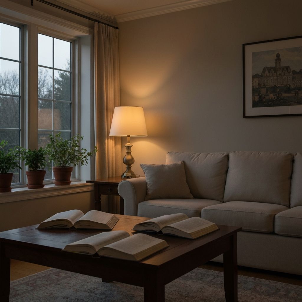 Living room evening scene representing home relaxation environments