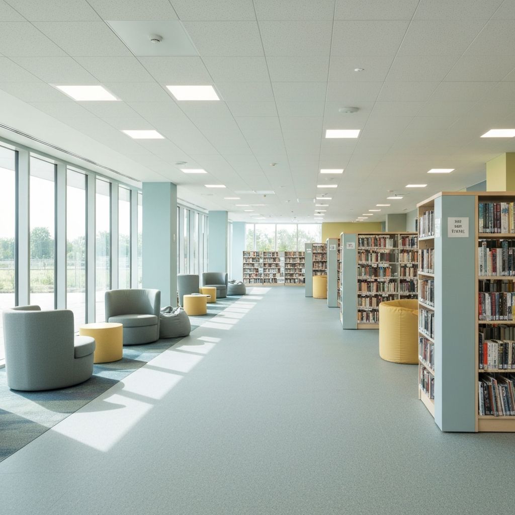 Library interior representing community learning spaces